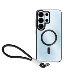 Capa de Silicone Designer Magnética com Cordão para Samsung Galaxy S26 Ultra Preto